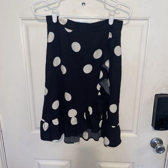 ModCloth Womens Skirt Size 4 Faux Wrap Polka Dot Print Ruffle 26 Black And White - Picture 9 of 9